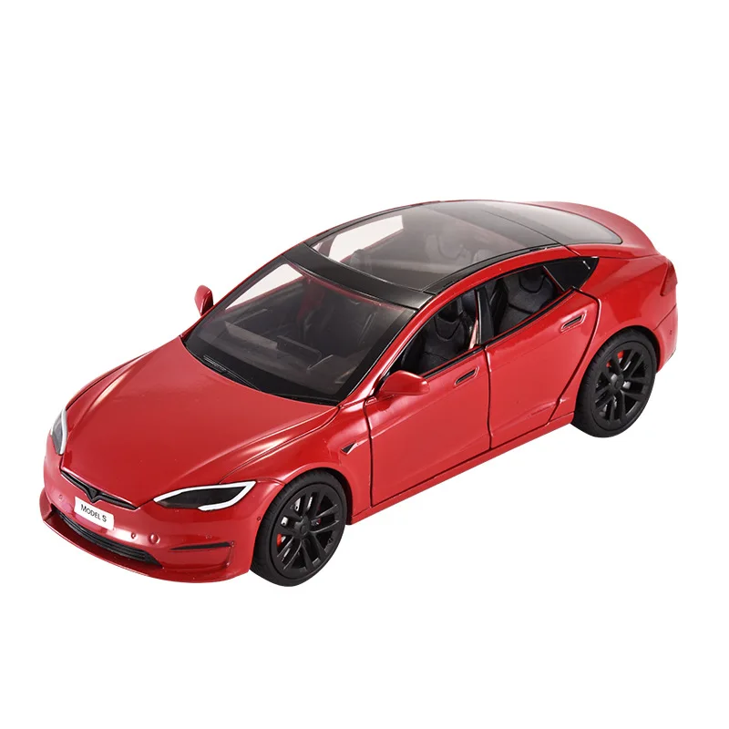 1:24 Scale Teslas Model S Plaid New Energy Vehicle Metal Diecast Car Pull Back Alloy Toys Collection For Boys Gifts