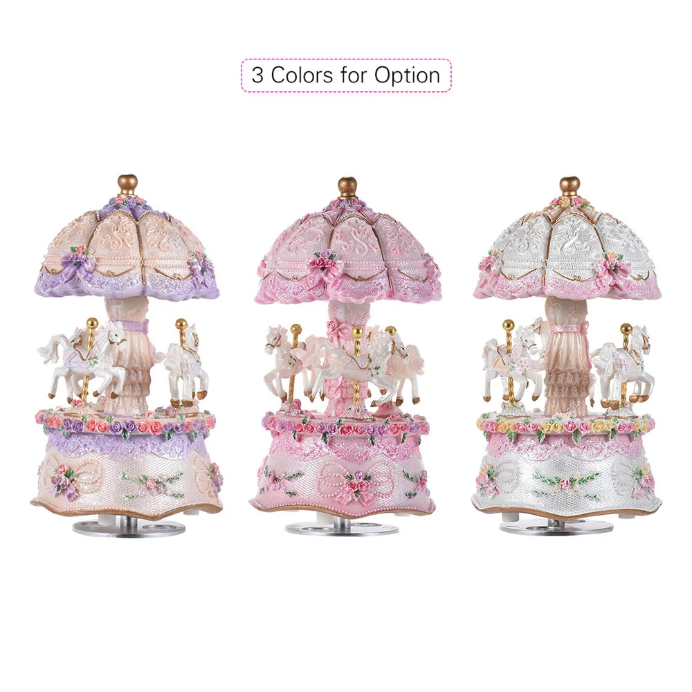 回転式オルゴール 白馬 ルブの森★ 美しく青きドナウ J.Strauss II/ 舞踏への勧誘 C.M.V.Weber