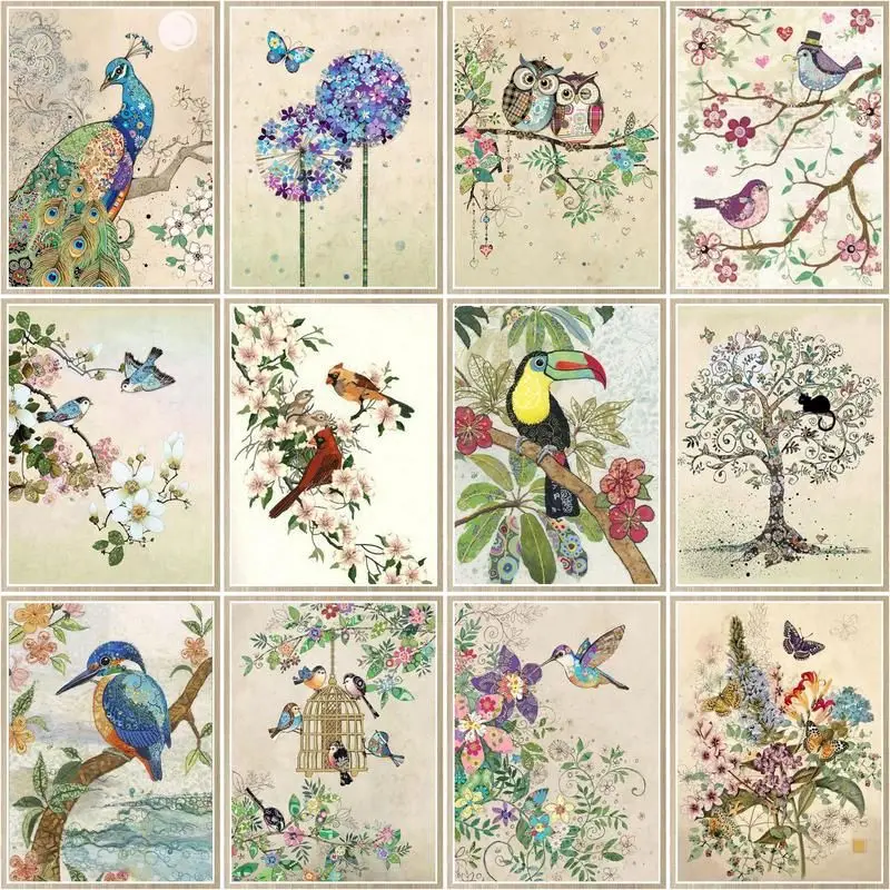 

CHENISTORY Coloring By Number Flower Bird Kits Home Decor Pictures Painting By Number Animal Handpainted Art Gift