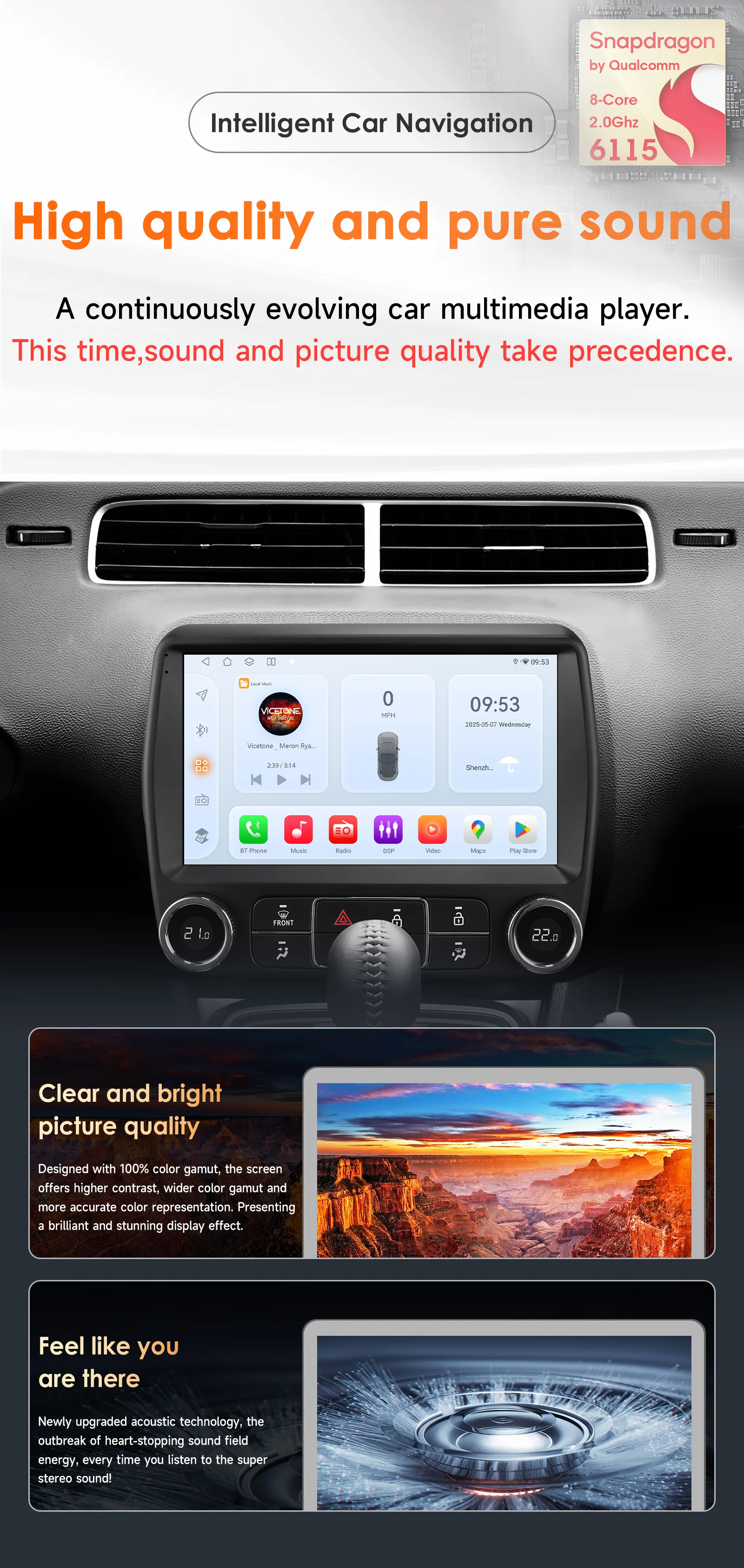 Autoradio Android für Chevrolet Camaro 2010–2015 Carplay Auto-Multimedia-Player Intelligentes Autoradio 2DIN 4G von Snapdragon 6115 – Detail 2