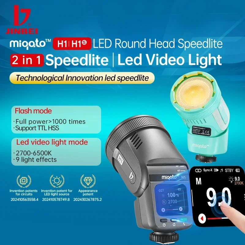 [z412]JINBEI H1 LEDスピードライト JINBEI H1 LED Screen TTL HSS Flash Light Speedlite 2in1