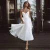 White Wedding Tea-Length V-Neck Beach Bridal Gowns Spaghetti Straps Open Back Simple Party Dress robes de soir&eacute;e Customized