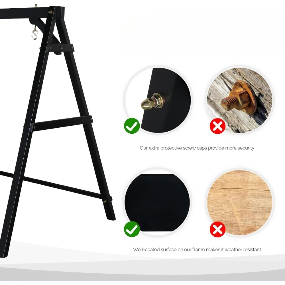Heavy Duty 660 LBS Wooden Swing Frame with Extra Bottom Connection Board, Upgraded A-Frame Porch Swing Bench Stand 2
