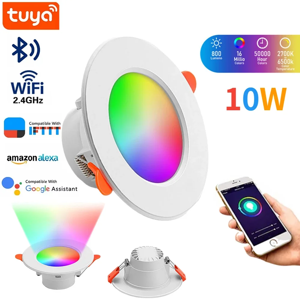 

Tuya Smart Life LED Downlight Bluetooth RGB Ceiling Lamps Recessed Dimmable Lights Work with Gateway Voice for Alexa Google Home