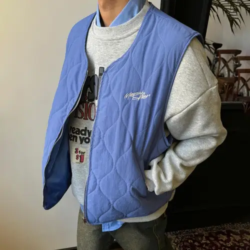 Autumn Winter New Japanese Retro Cotton Padded Vest Men Lightweight Blue Outer Layer Sleeveless Jacket Unisex Highstreet Parkas - Image 2
