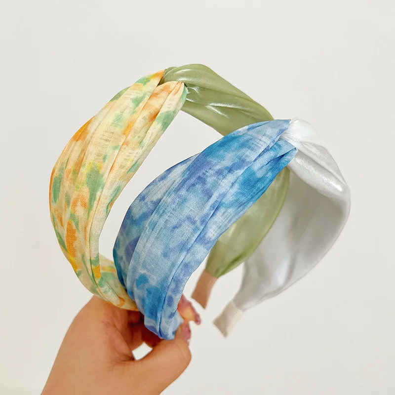 

2023 Spring and Summer Color Matching Headband Fashion Tie-Dye Stitching Hairband with Wide Edge Solid Hair Bands for Women