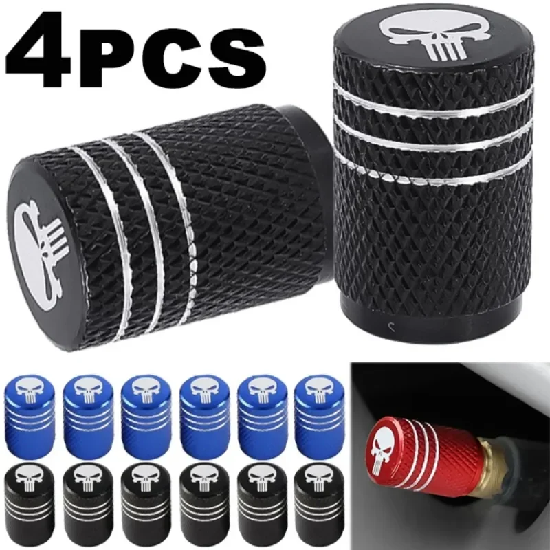 NEW 4pcs Skull Pattern Tire Valve Caps Decor Car Motorcycle Bike Aluminum Alloy Dustproof Cover Wheel Tyre Stem Valve Cap