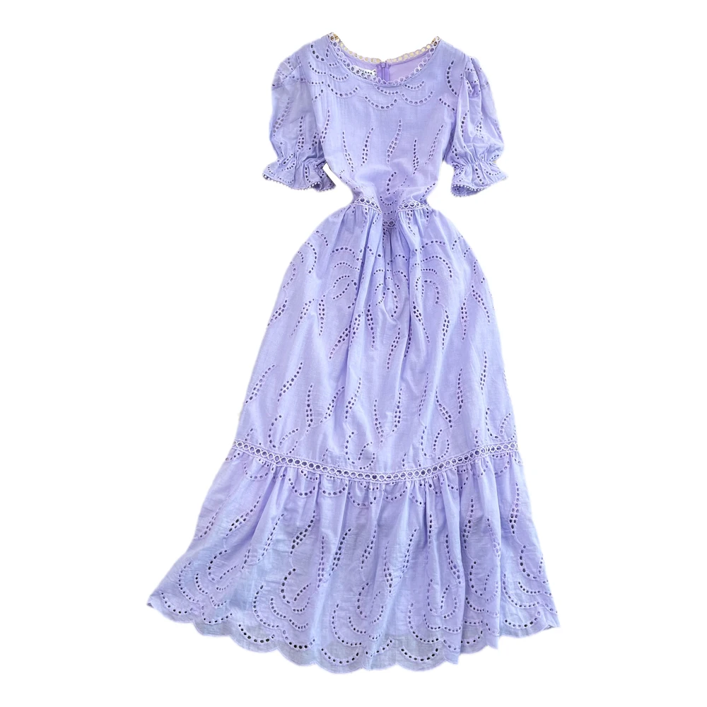 

2023 Summer Vintage Round Neck Mid-length Hook Flower d A-line Dress