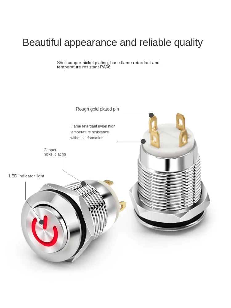 YZWM 12mm Reset Metal Button Start Stop Switch LED Light DC 5 12 24 V Small Button Inching Switch Waterproof Dustproof