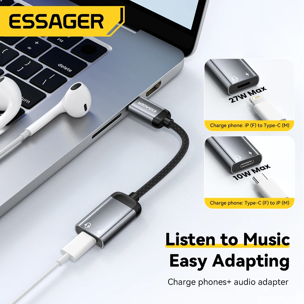 Essager Type C Audio Adapter Cable Headphone Type-C Female to iP Male OTG Adapter for iPhone16 15 14 Samsung Xiaomi iPad Macbook