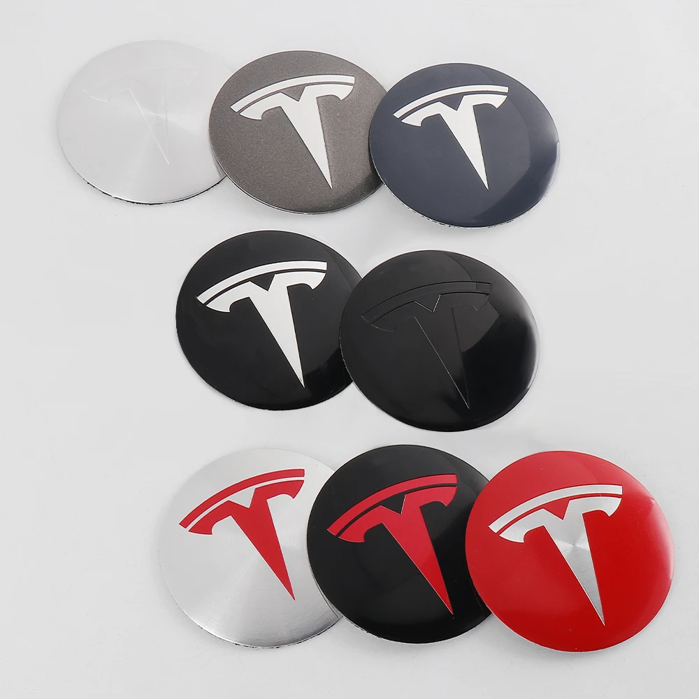 4Pcs 56mm Car Wheel Center Hub Caps Emblem Sticker for Tesla Model 3 Y S X Roadster Cybertruck