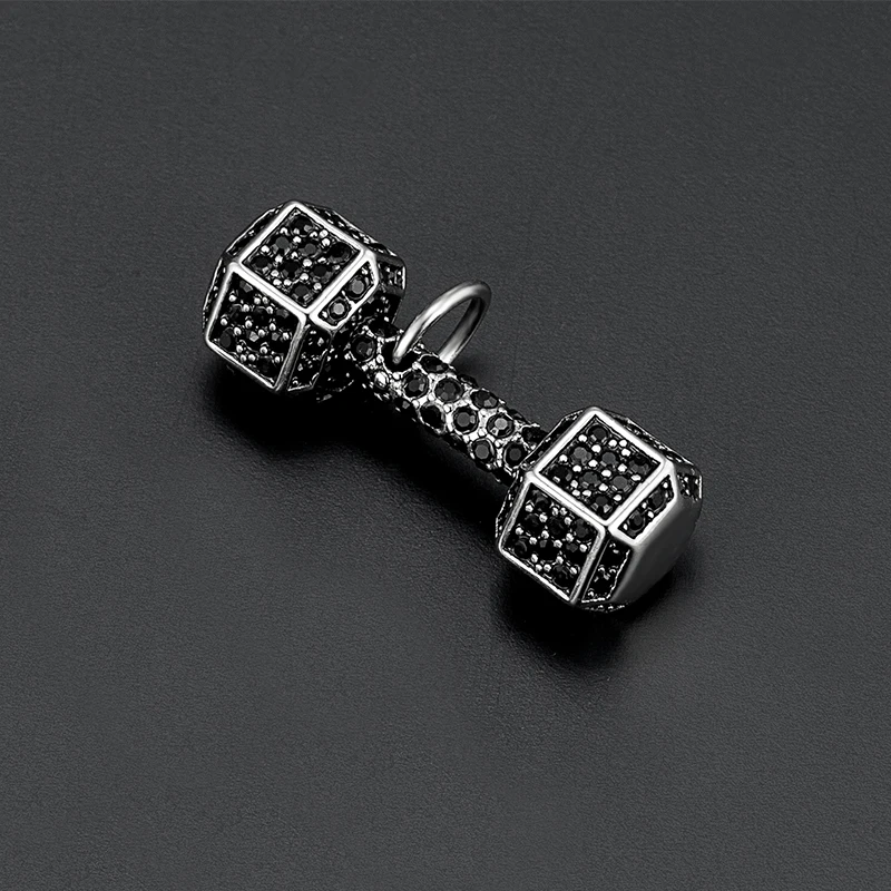 Stainless steel Dumbbell Pendant European American Trendy Women's Men Full Rhinestone Necklace Sports And Fitness Sweater Chain 3
