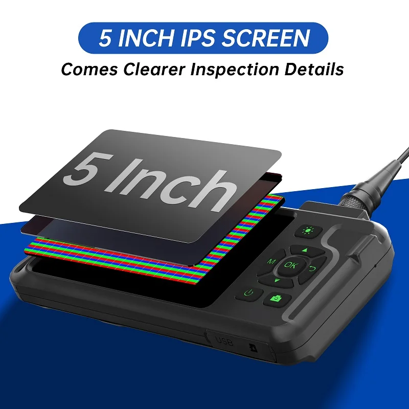 5'' IPS Industrial Endoscope Camera 1080P HD Split Design Waterproof Autofocus Camera 5.0MP for Car Sewer Check 15m Rigid Cable 2