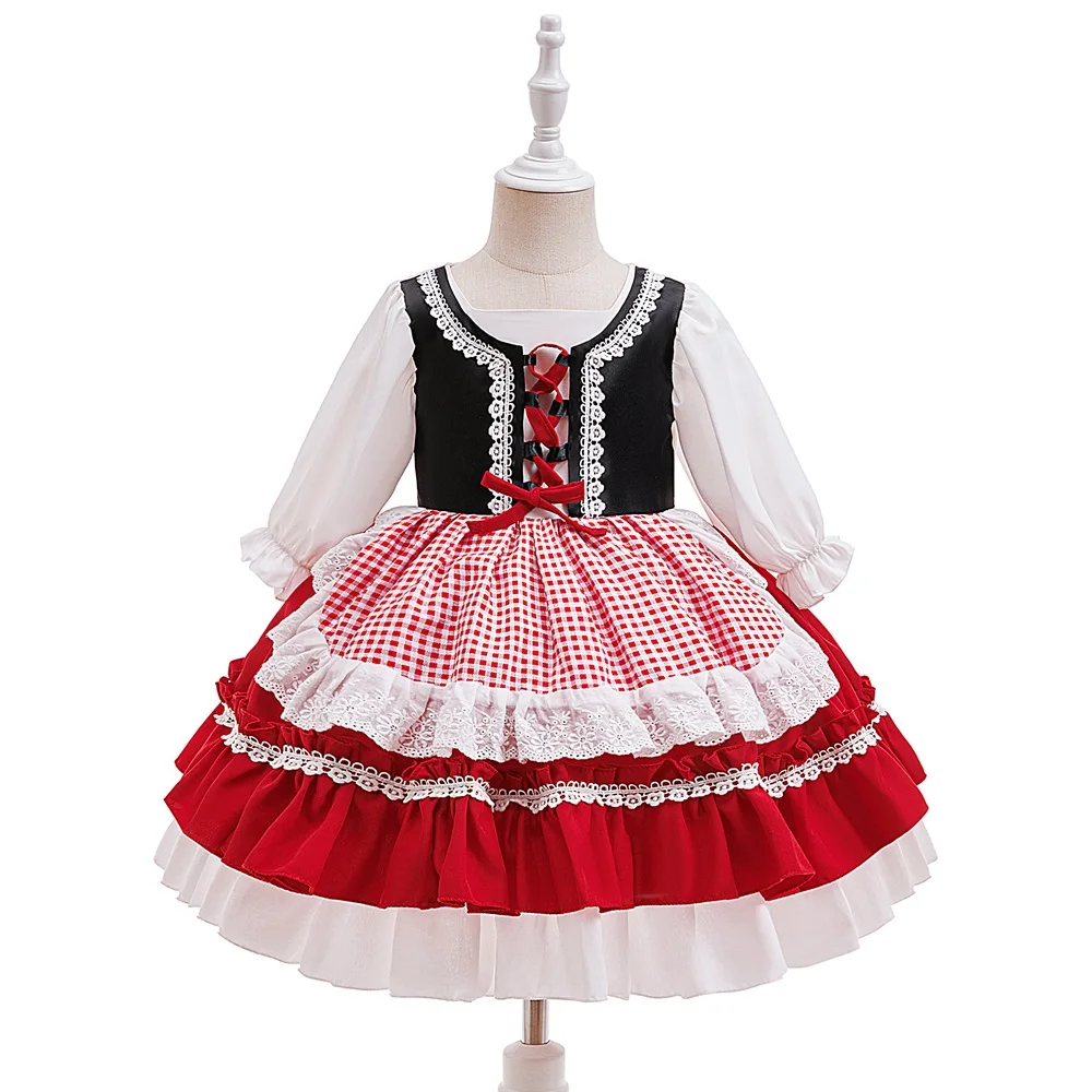 Little Red Riding Hood Cosplay Costume For Baby Girls Full Sleeve Halloween Christmas Dresses Kids Girl Birthday Party Dress