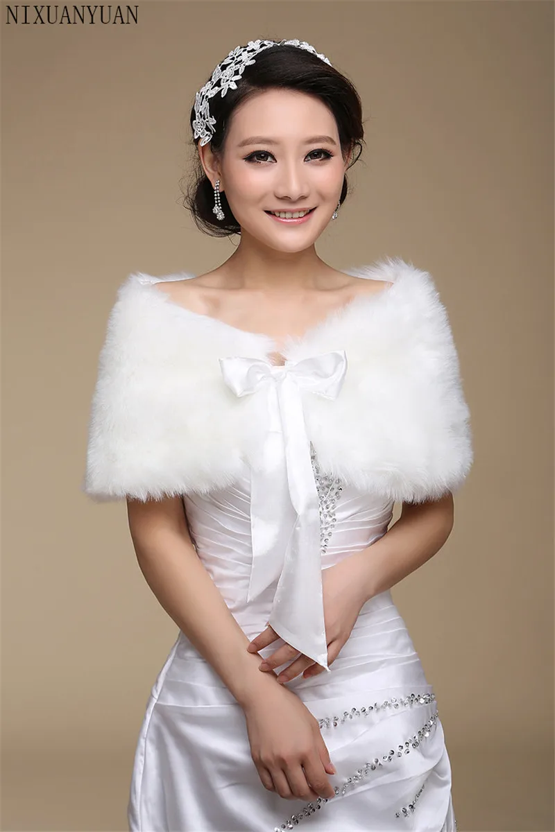 Women Wedding Jacket Fur Bolero Wraps Outerwear Winter Warm Bride Accessories