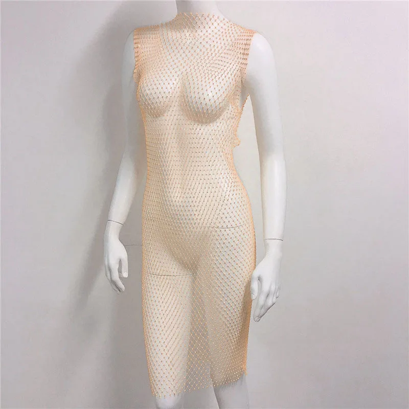2023new European and American women's hot selling fishnet diamond dress sexy fishnet rhinestone swimsuit fishnet dress for women -Sec2fe66957e648eabbbe85b62d77a034G