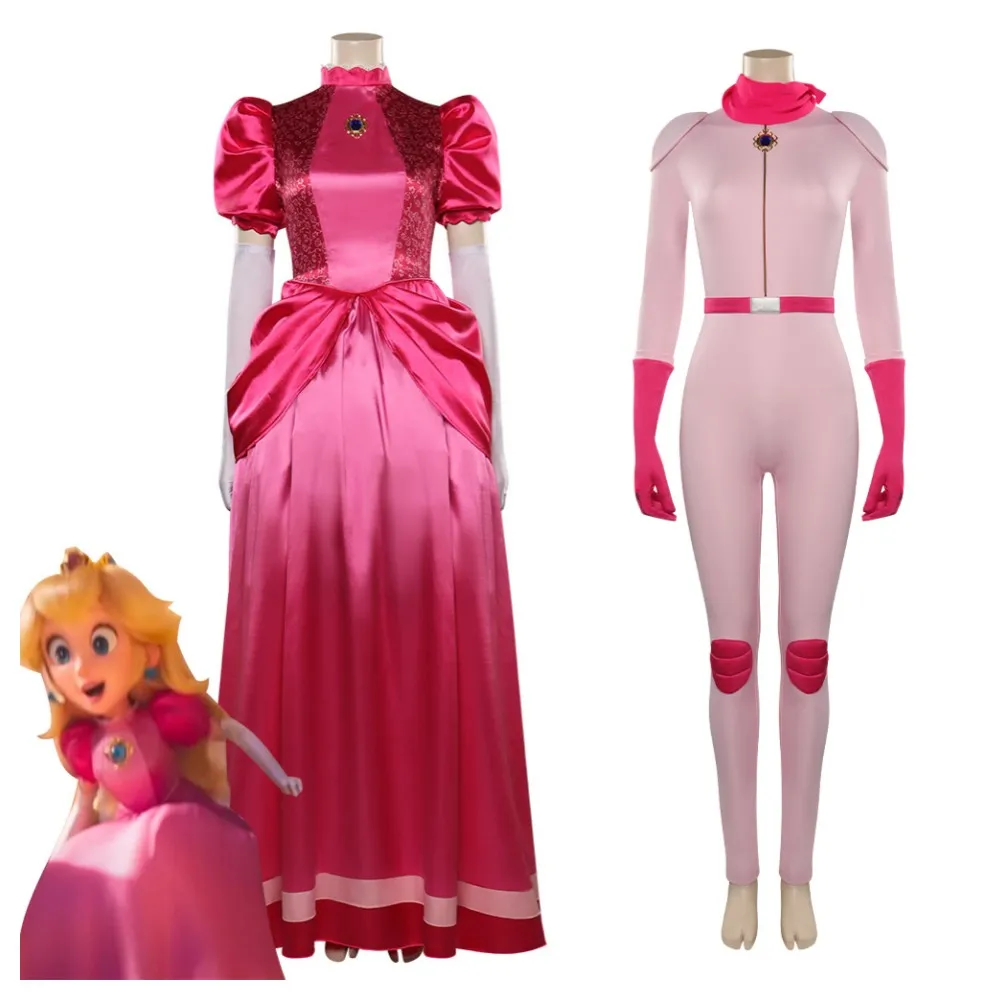 

Princess Cos Peach Cosplay Costume Dress Jumpsuit Gloves Scarf Outfits Pink Uniform Halloween Carnival Suit For Female Women