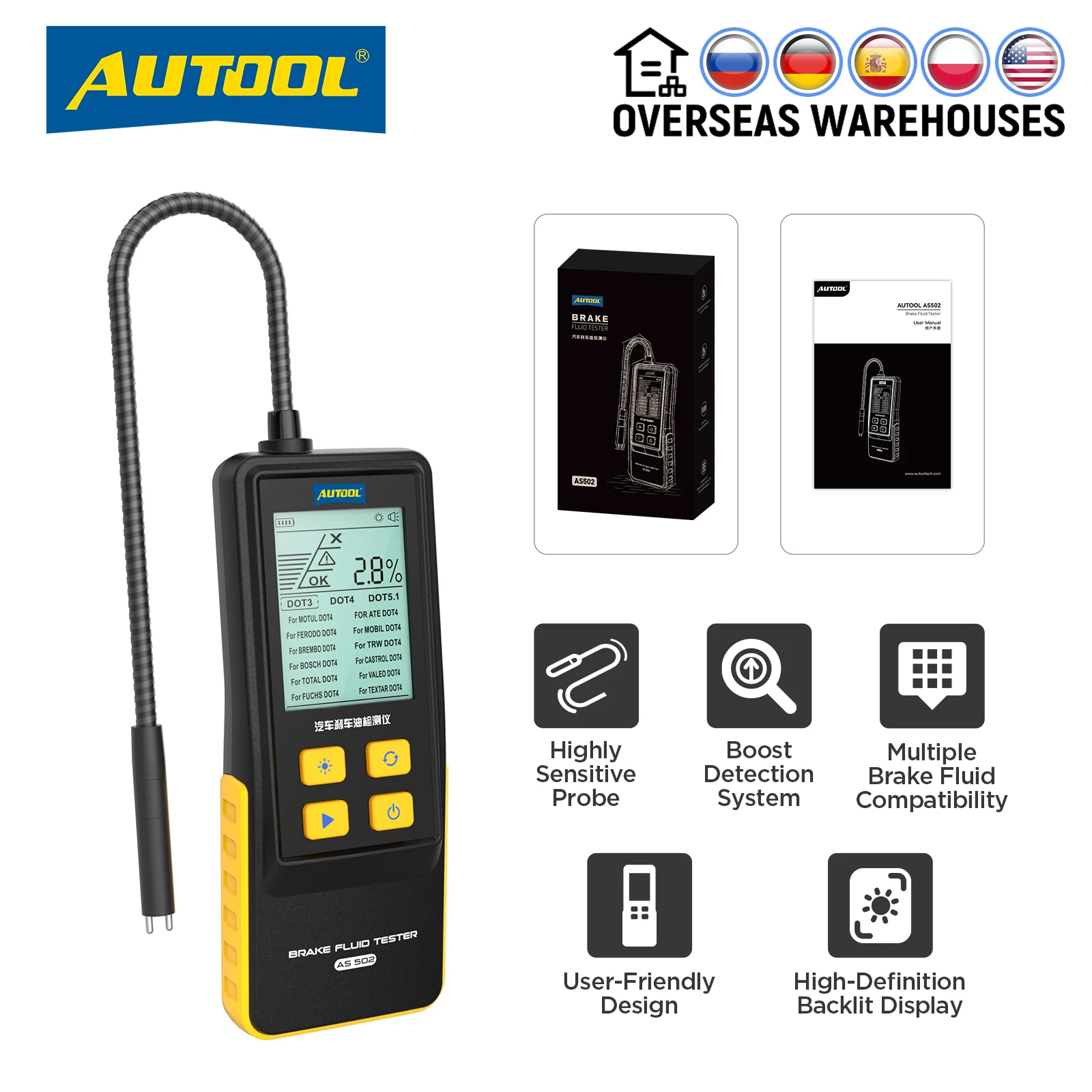 AUTOOL AS502 Car Brake Fluid Tester Car Oil Quality Water Content