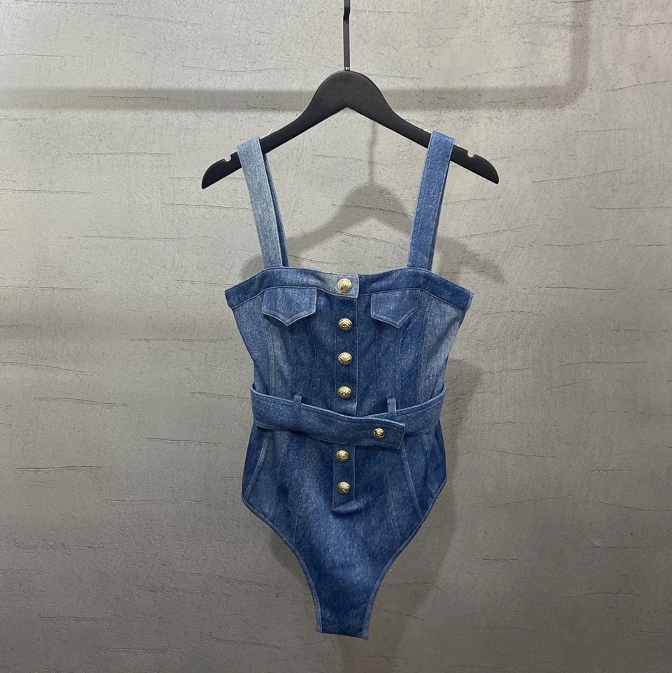 2022 spring and summer new suspenders wrap chest slim denim one-piece vest, fashion metal buckle slim fit all-match top women cheap bras