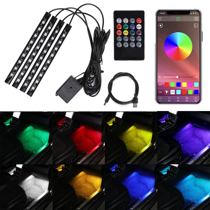 자동차 인테리어 조명 LED RGB 장식 조명 스트립 USB 전원 무선 원격 제어 음악 DIY 장식 조명 자동차 액세서리
