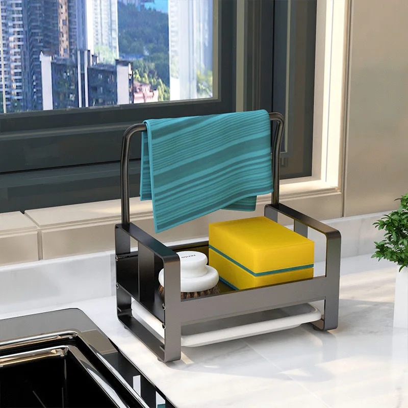 Portaspugne Per Lavello Cucina Con Scarico Automatico - Organizzatore Salvaspazio, Nero, Acciaio Inossidabile - Foto 3