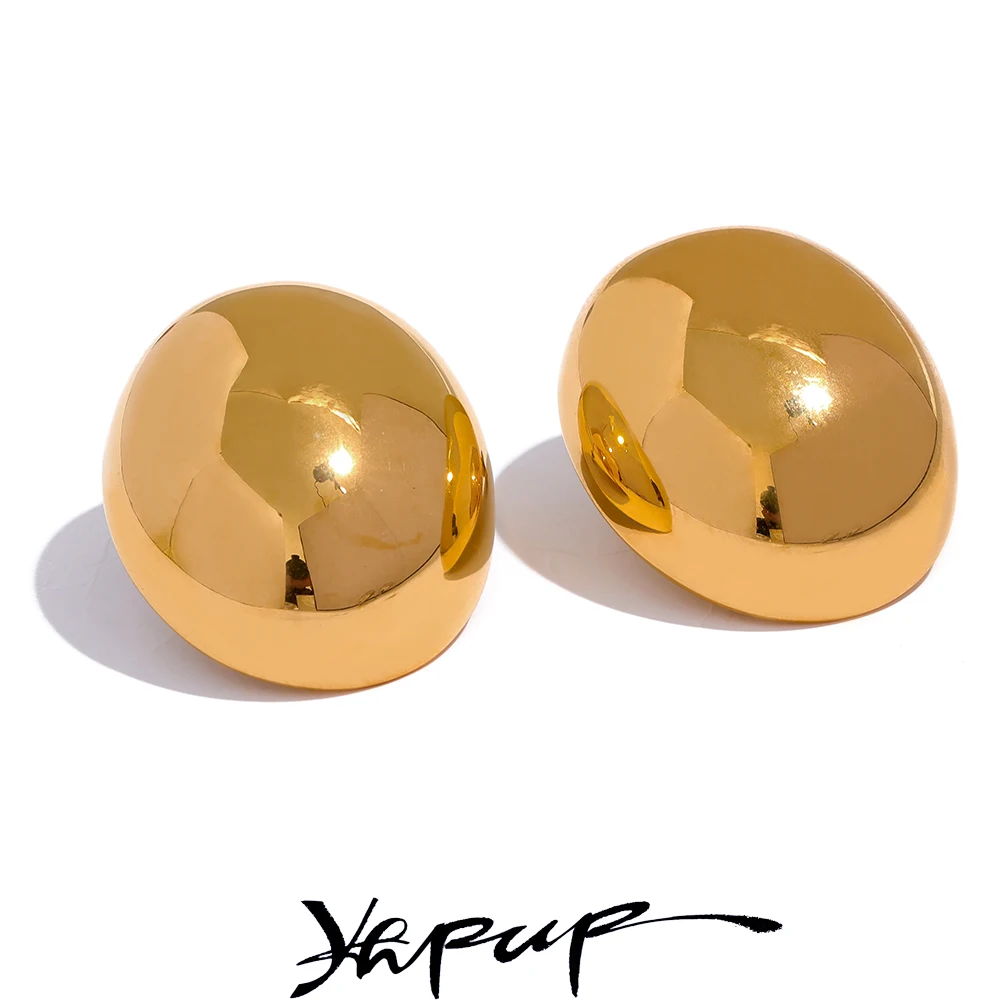 Yhpup Big Oval Geometric Stainless Steel Gold Color 18k Plated Waterproof Fashion Charm Stud Earrings Large Ear Jewelry Women