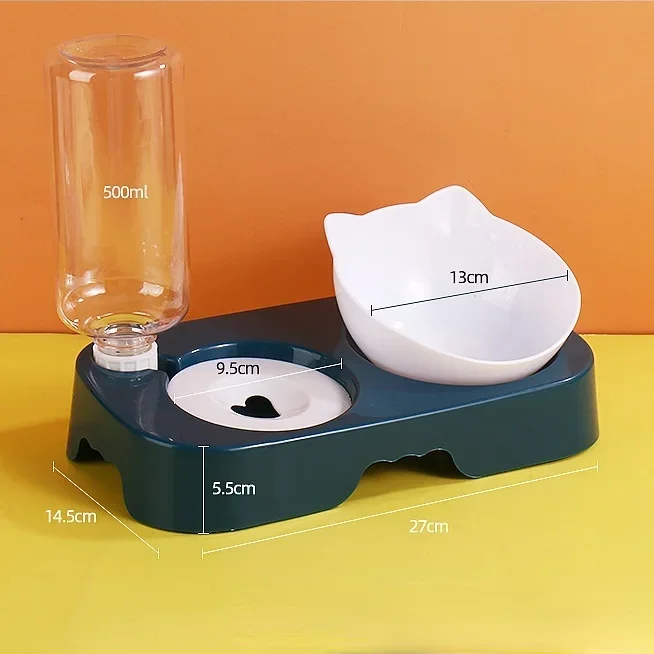 Dog Bowl with Stand Automatic Water Storage Dispenser Pet Cat Food Bowl 2-in-1 Splash-proof Water Container Elevated Removable