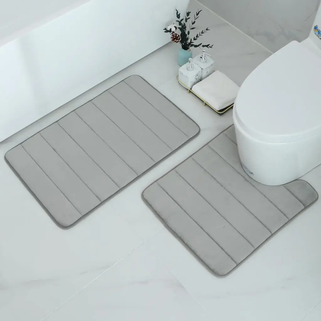 

Homaxy 2PC Bath Mat Set Absorbent Rectangle Shower Carpet Non-Slip U-Shaped Toilet Pads Decoration Soft Memory Foam Bathroom Rug
