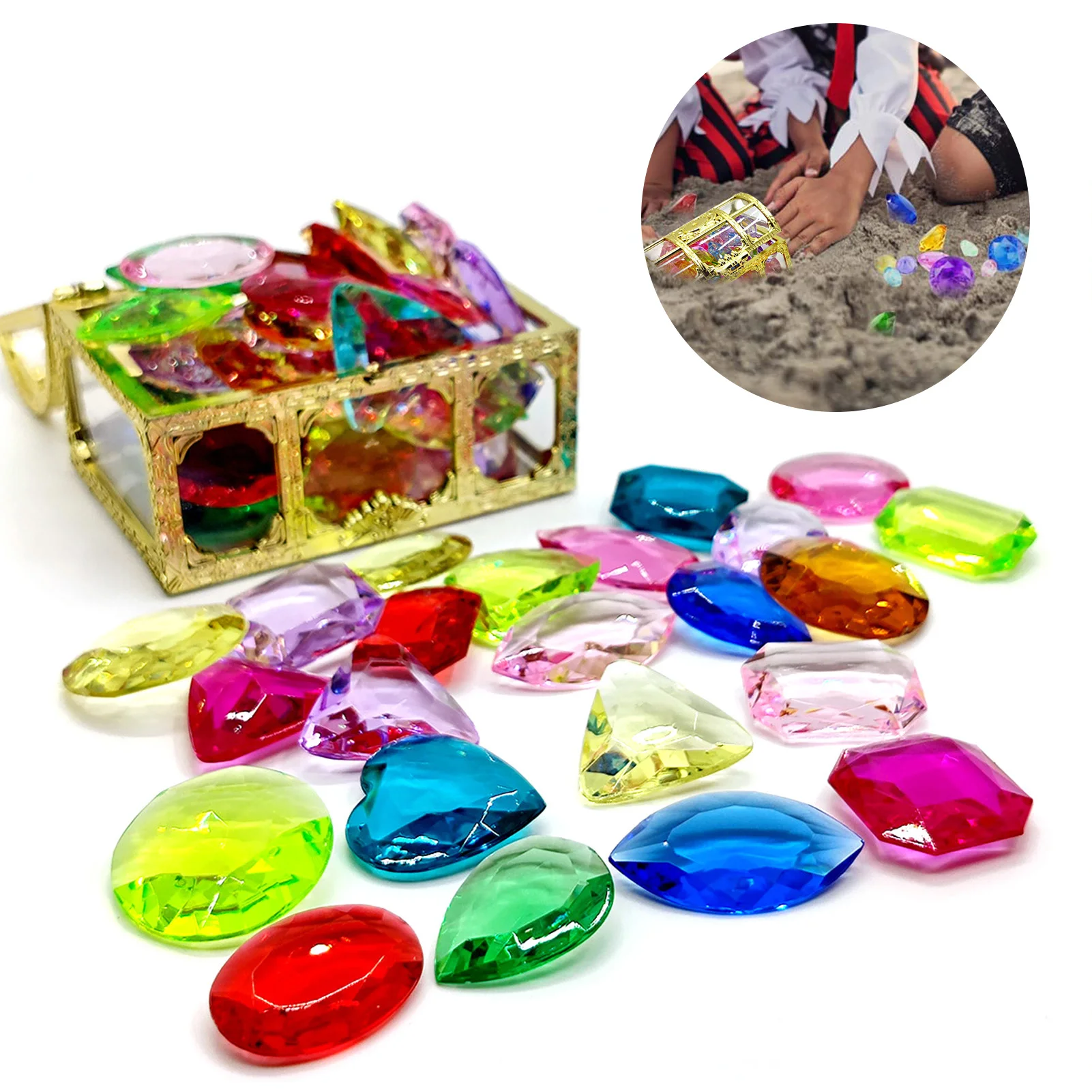 Juguete de gemas de buceo para niños, bolas cristal facetadas de diamantes de colores, vida marina, caja del tesoro pirata caribeño, joyas| | - AliExpress