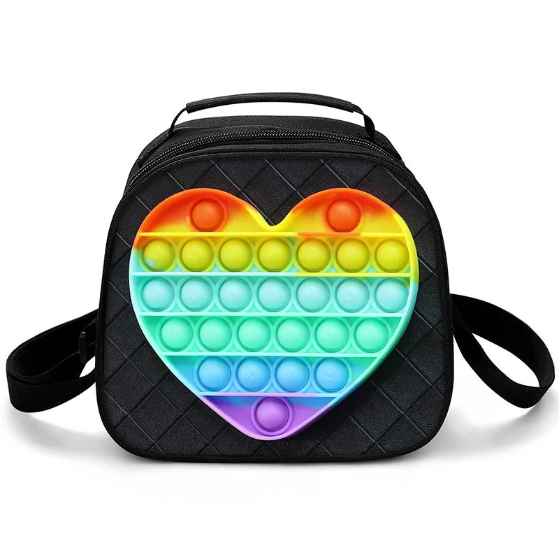 Classic Student Crossbody POP IT Semicircle Lunchbox Thermal insulation Food Lunch Bag 3D Printed Insulated Handbags Ice Bags