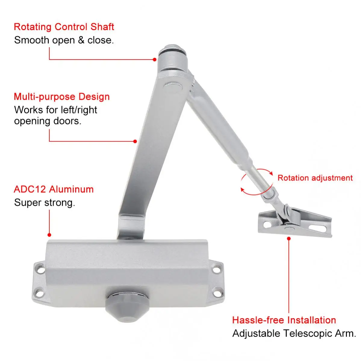 Aluminum Alloy Automatic Door Closer Fire-proof Residential Door Hydraulic Auto Closer