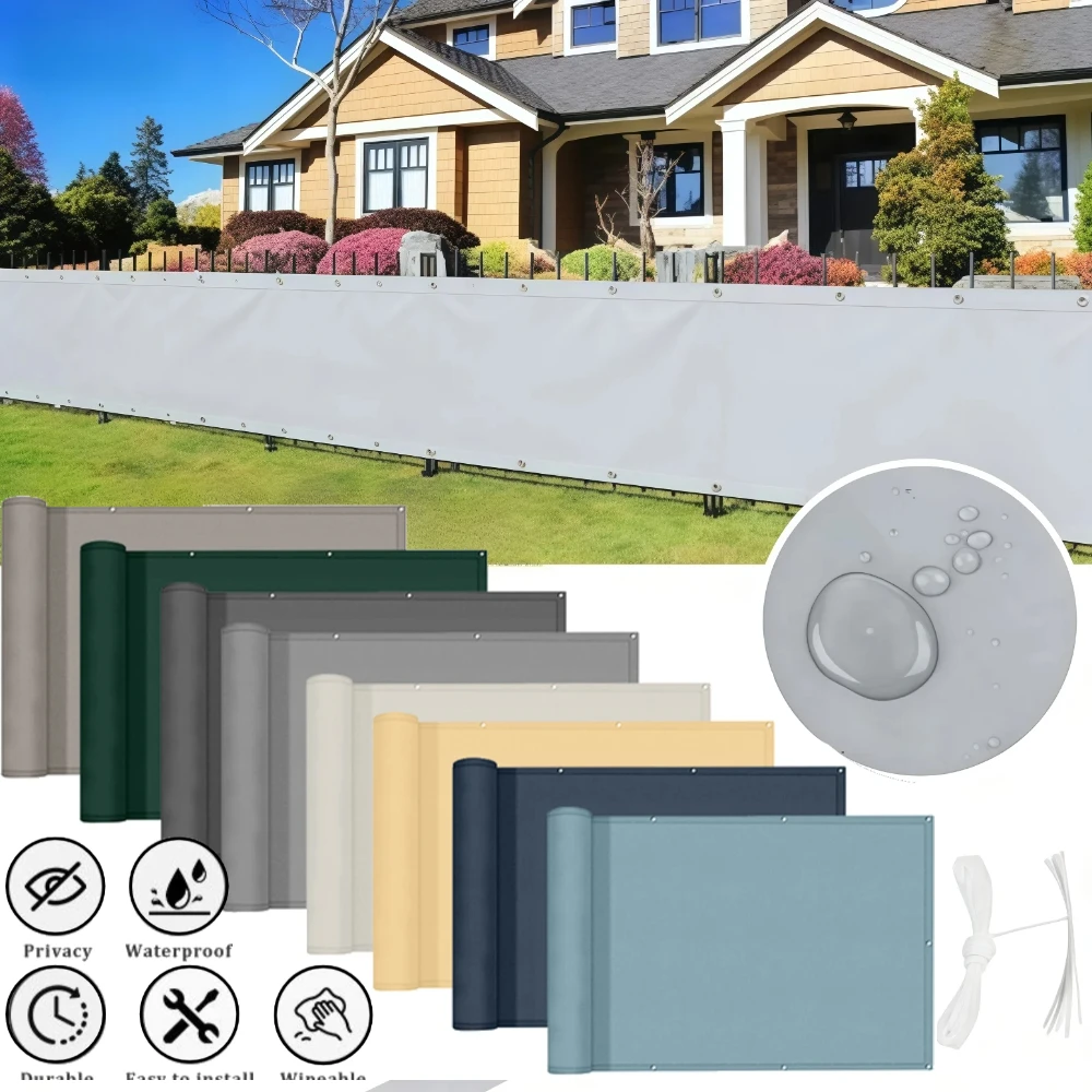 Outdoor Privacy Screen Fence with Waterproof UV-Protectant Sunshade Cloth for Balcony Yard with Hole Design
