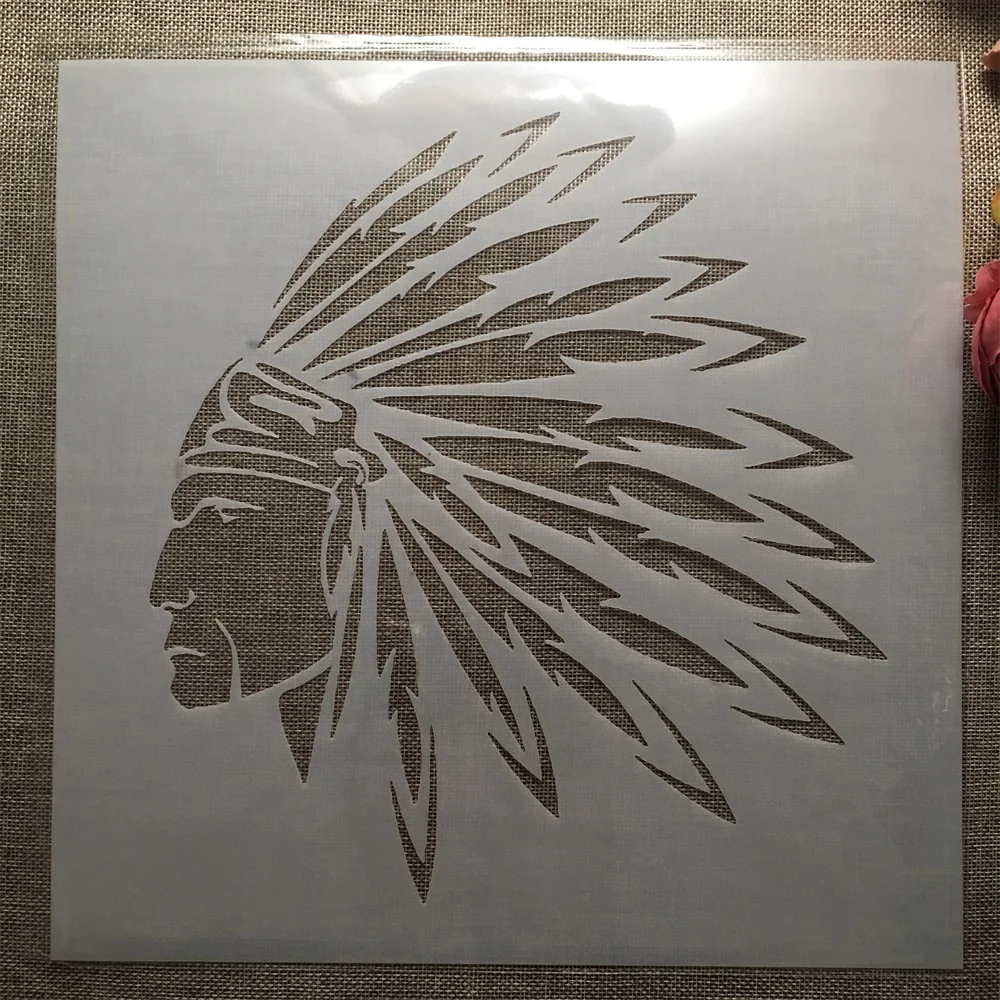 30*30cm 인도 부족 치프 DIY 레이어링 스텐실, 벽화 스크랩북 색칠 엠보싱 앨범 장식 템플릿