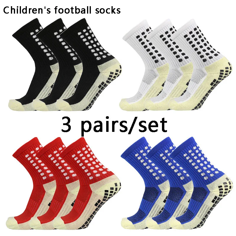 3 Pairs Kids Non-Slip Grip Soccer Socks – Breathable Football Sports Socks with Silicone Grip (EU Size 34-39) 1