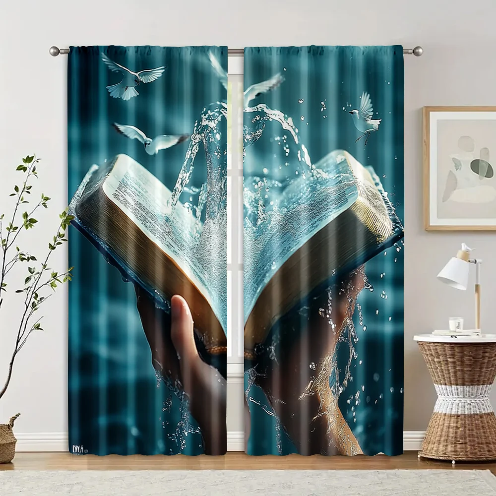 2pcs, Curtain Set 2D print inspirational bible Versatile Durable Polyester (without rod) Stuff Clearance for Kitchen Living Room 2
