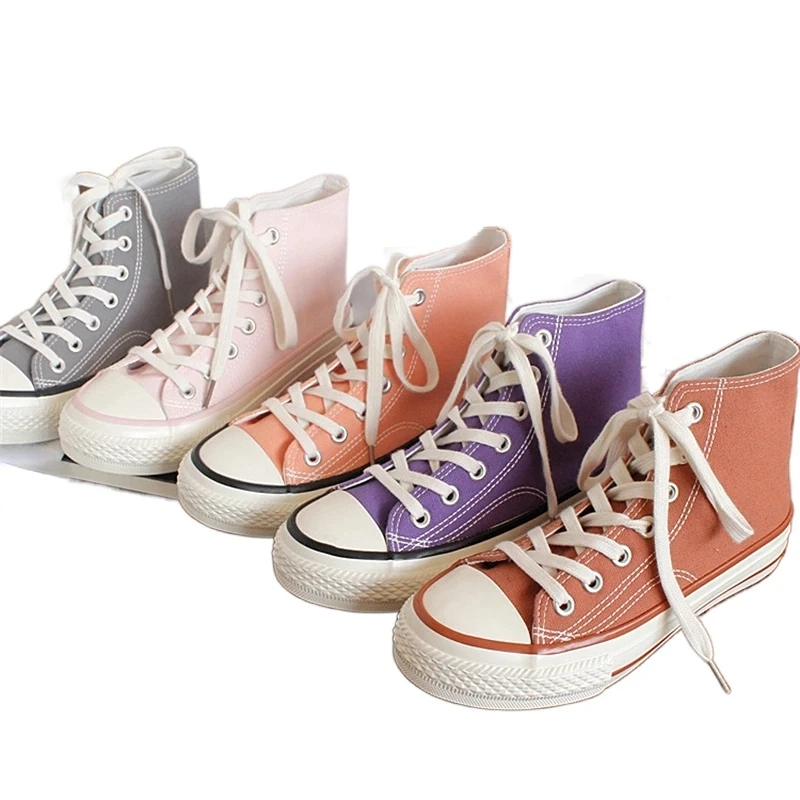 

Кеды женские с вулканизированной подошвой, Повседневные высокие кроссовки, на шнуровке, плоская подошва, универсальная модная парусиновая обувь