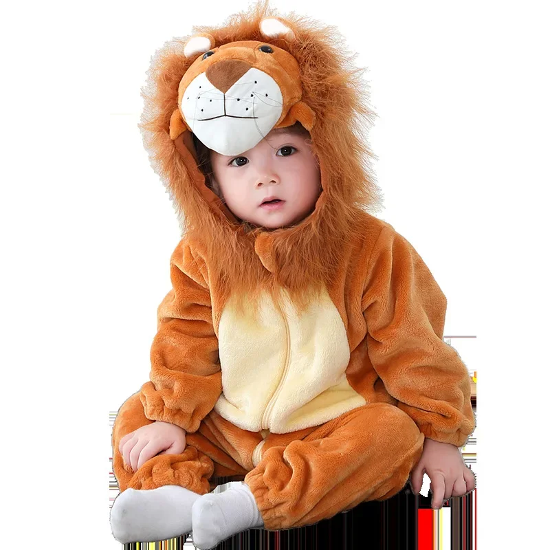 Lovely Lion Baby Girl Clothes Boys Romper Infant Winter Warm Animal Costume Outfit Cartoon Hooded Overall Jumpsuit Ropa bebe infant romper animal print romper