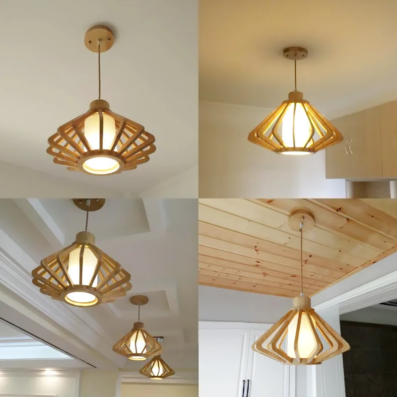

Japanese Wood Pendant Light Wooden Hanging Lamp Dining Room Lighting Loft Lamp Bedside Light Kitchen Study Adjustable Light lamp