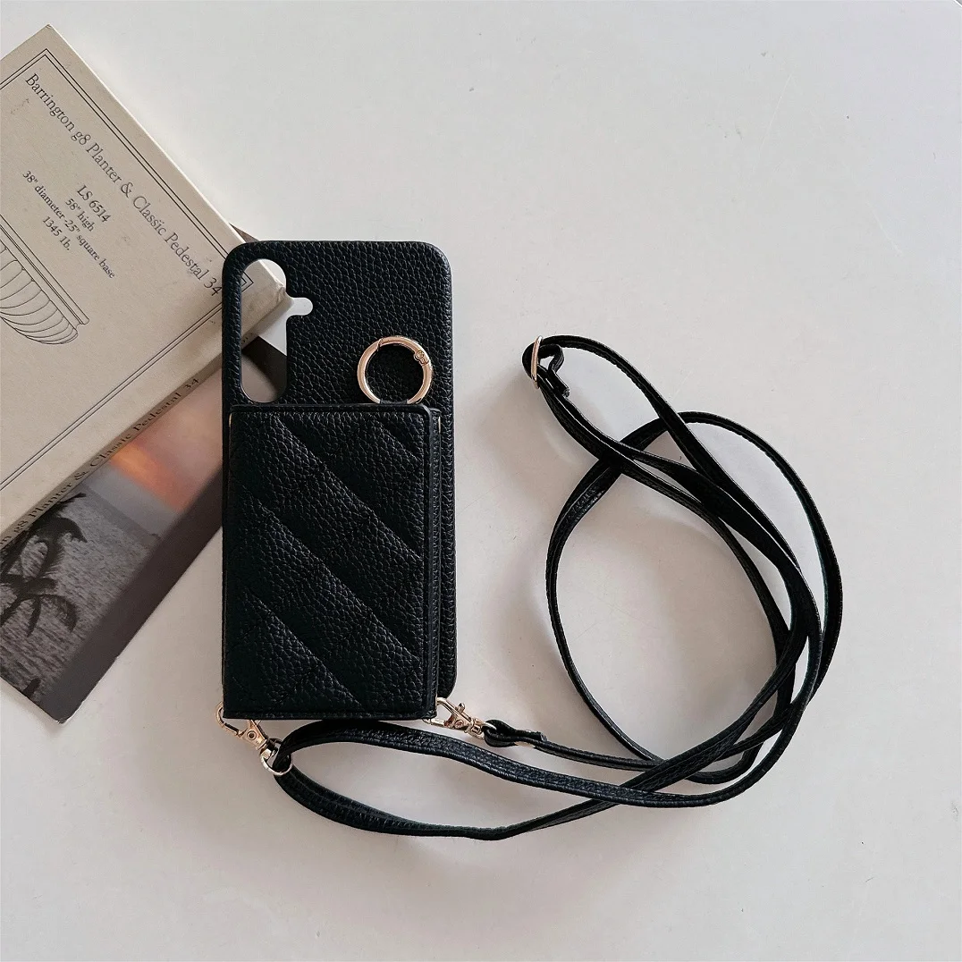 Luxury Crossbody 3D Grid Leather Card Slot Wallet Case with Mirror Makeup Cover