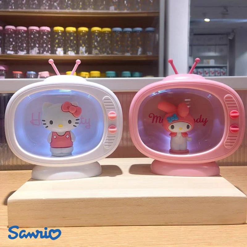 Sanrio Kawaii My Melody Cinnamoroll Hello Kitty Anime Figure Mini Tv Led Night Light Cartoon Bedroom Lamp Table Bedside Ornament