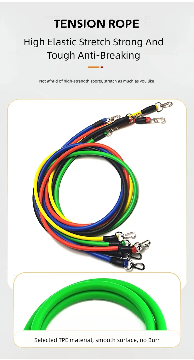 Description Picture 3 of item11pcs Pull Rope, Resistance Bands, Portable Fitness Equipment, Ankle Strap, Chest Expander, Elastic Exercise Band