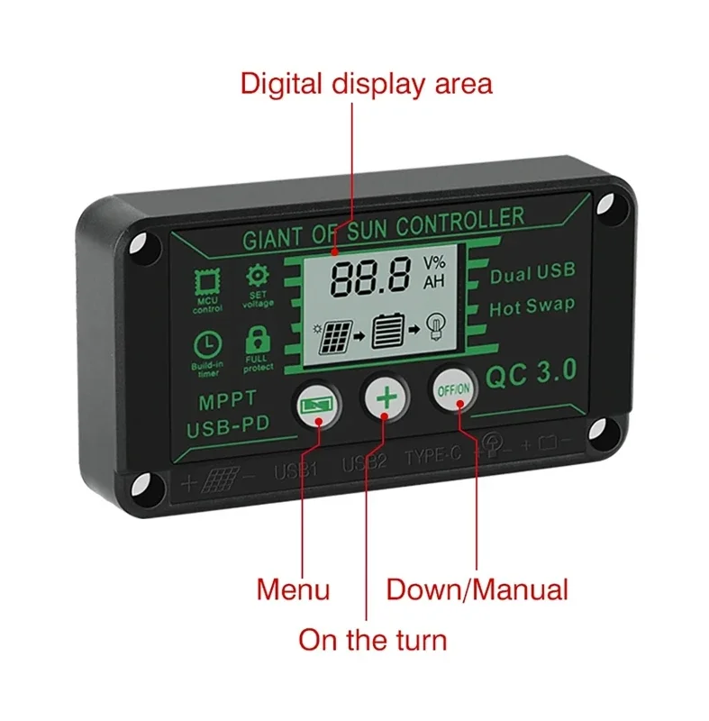 รูปสินค้า แผงควบคุมโซลาร์เซลล์ MPPT 20A ทนน้ำ 12V/24V ชาร์จเร็ว Dual USB