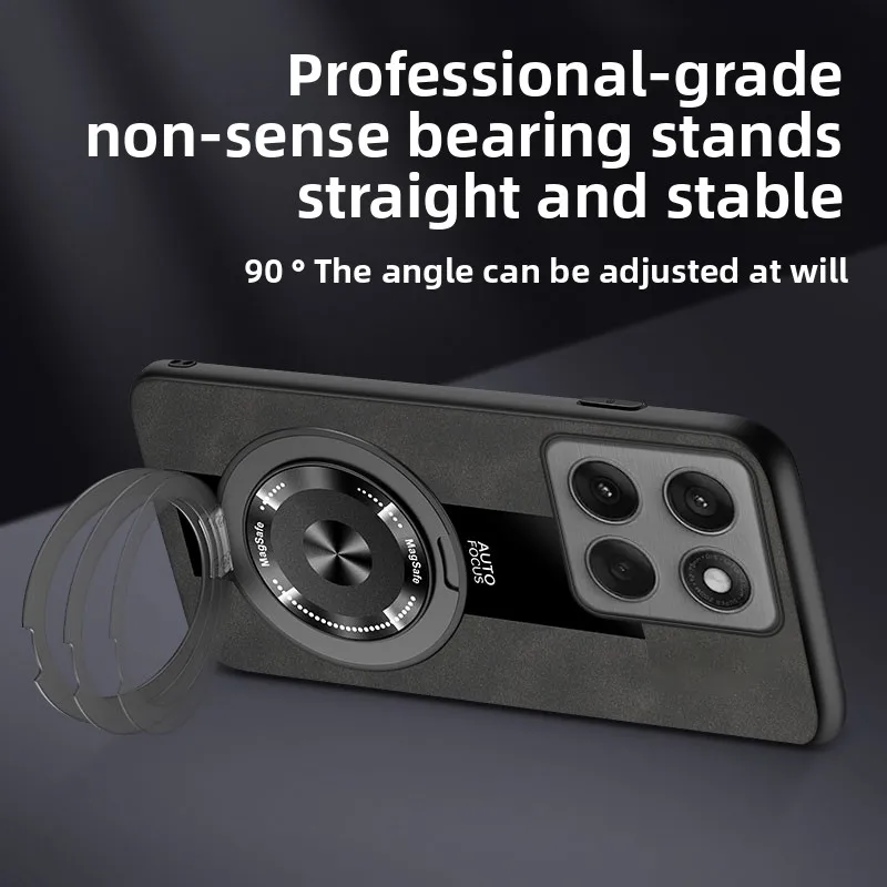 Wireless Charging Magnetic Ring Holder Case with Soft PU Leather Shockproof Cover