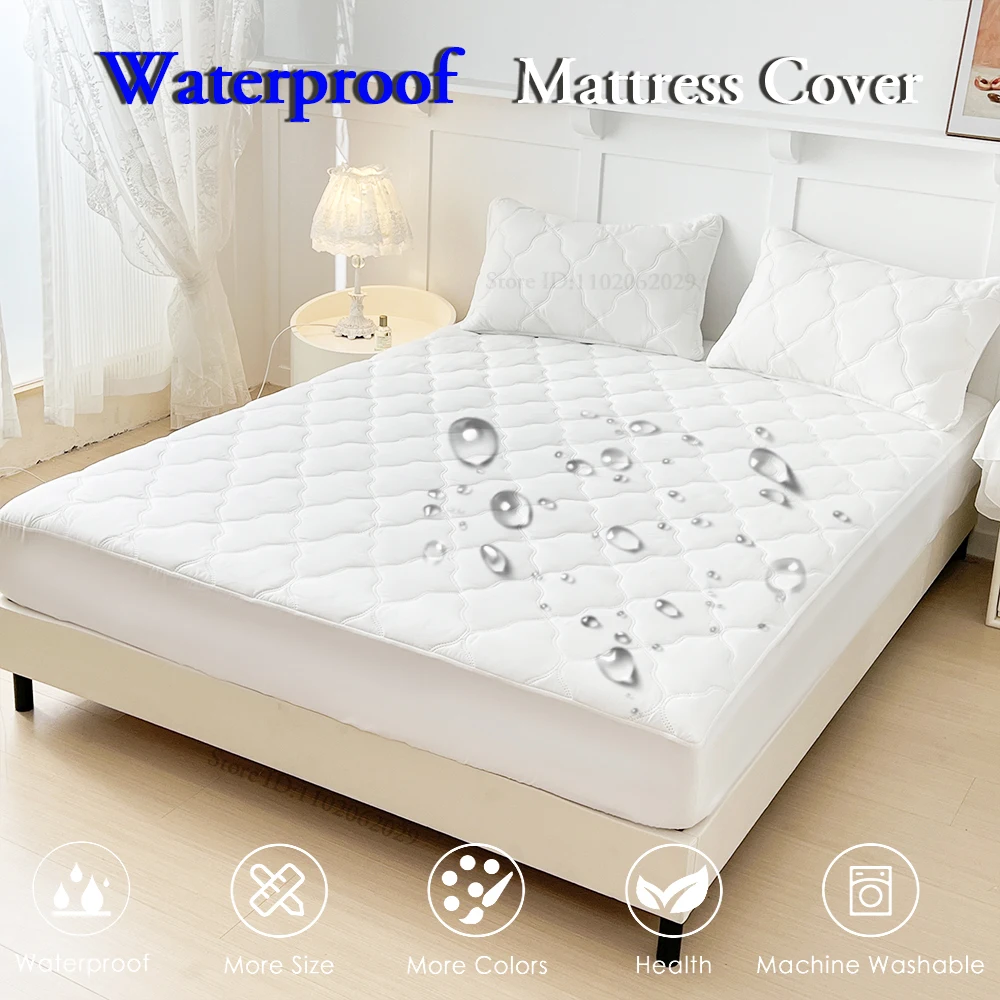 Waterproof Mattress Coverlets Elastic Band Protector Pads Bedspreads Cover Fitted Bed Sheets for Single/Double/King/Queen Bed 4