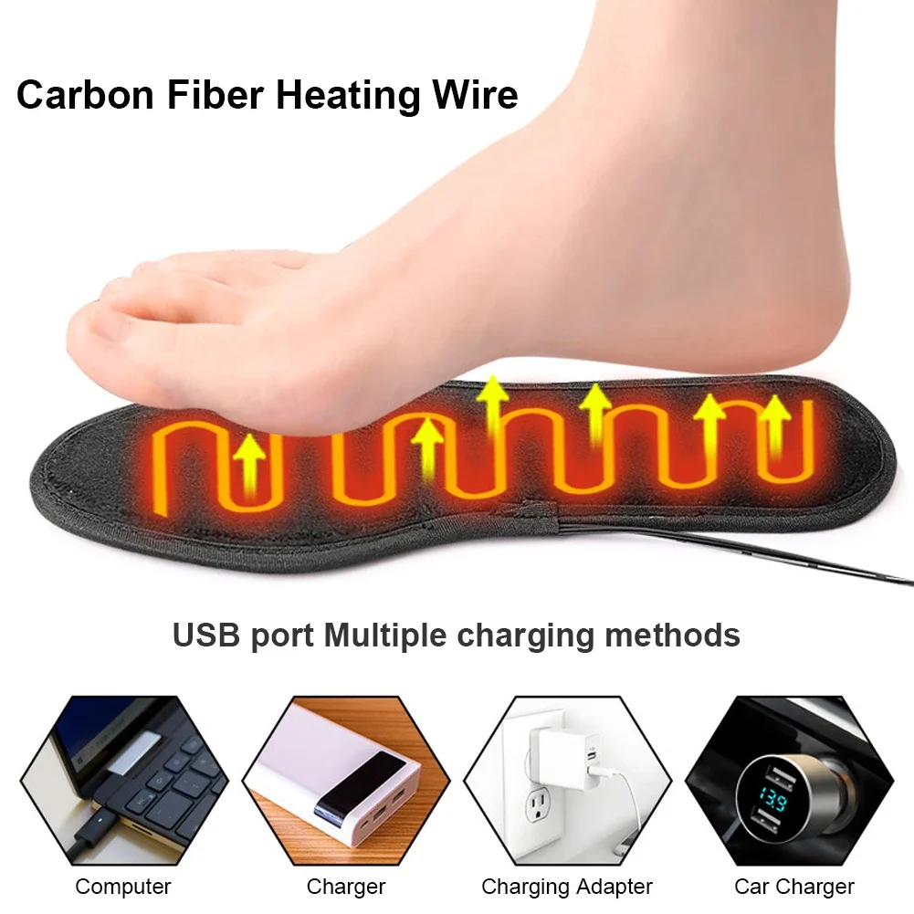 Men Women USB Heated Shoe Insoles Washable Warm Thermal Insoles Electric Foot Warming Pad Winter Outdoor Sports Heating Insole