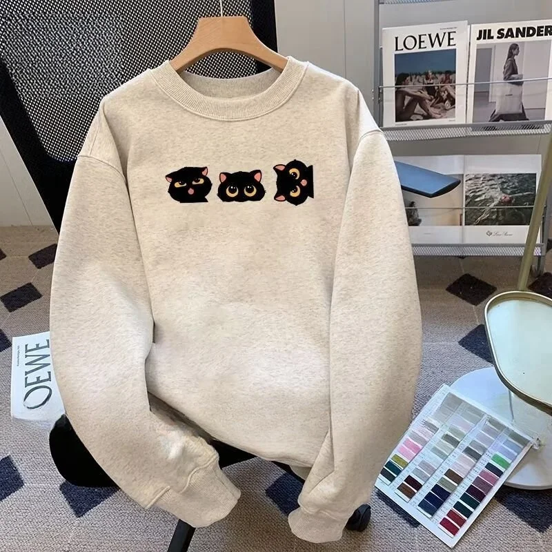 

Little Black Cat Pattern Print Hoodies Women Spring Autumn Casual Vintage Y2k Clothes Female Graphic Sweatshirt Women Korean Top
