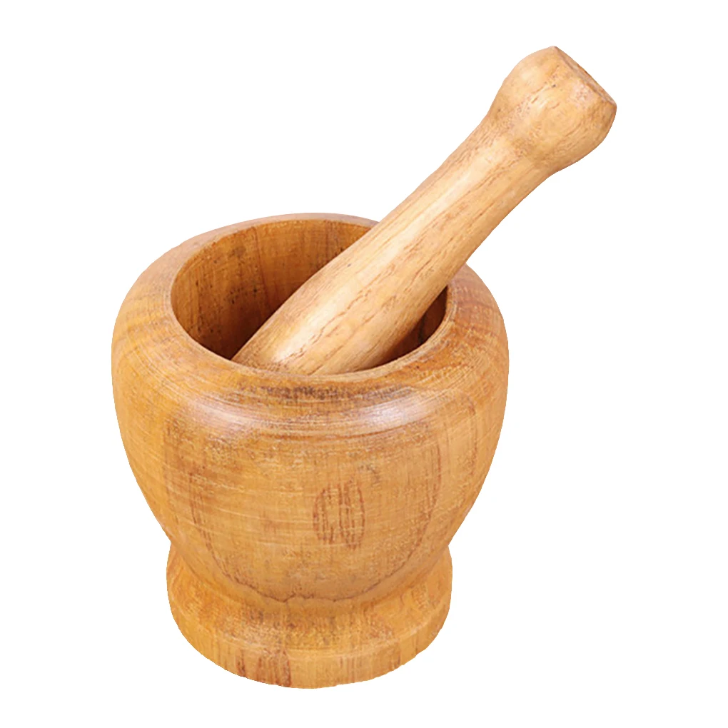 Wooden Mortar and Pestle Set Wooden Spice Pepper Crusher Herbs Grinder Garlic Mixing Bowl Kitchen Tool