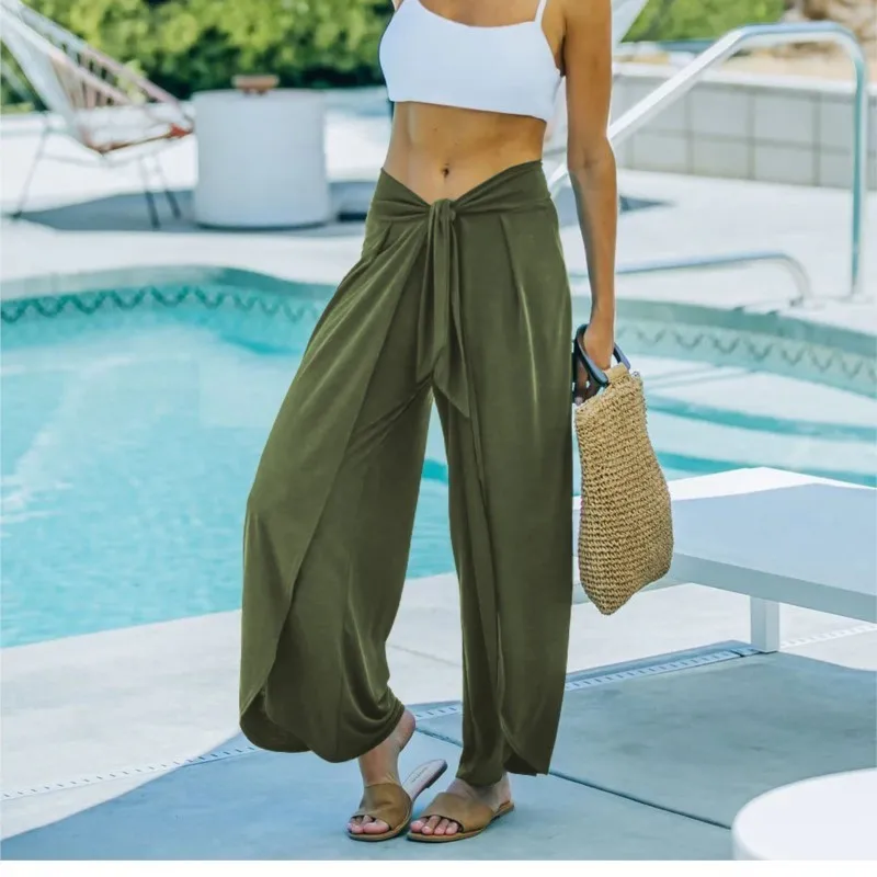 

Брюки женские с широкими штанинами, на шнуровке, однотонные