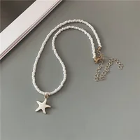 4 Colors Fashion Starfish Choker Necklace for Men Women White Black Blue Colorful Rice Beads Gift for Friend  Short Collar - Image 4