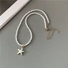 4 Colors Fashion Starfish Choker Necklace for Men Women White Black Blue Colorful Rice Beads Gift for Friend  Short Collar 4